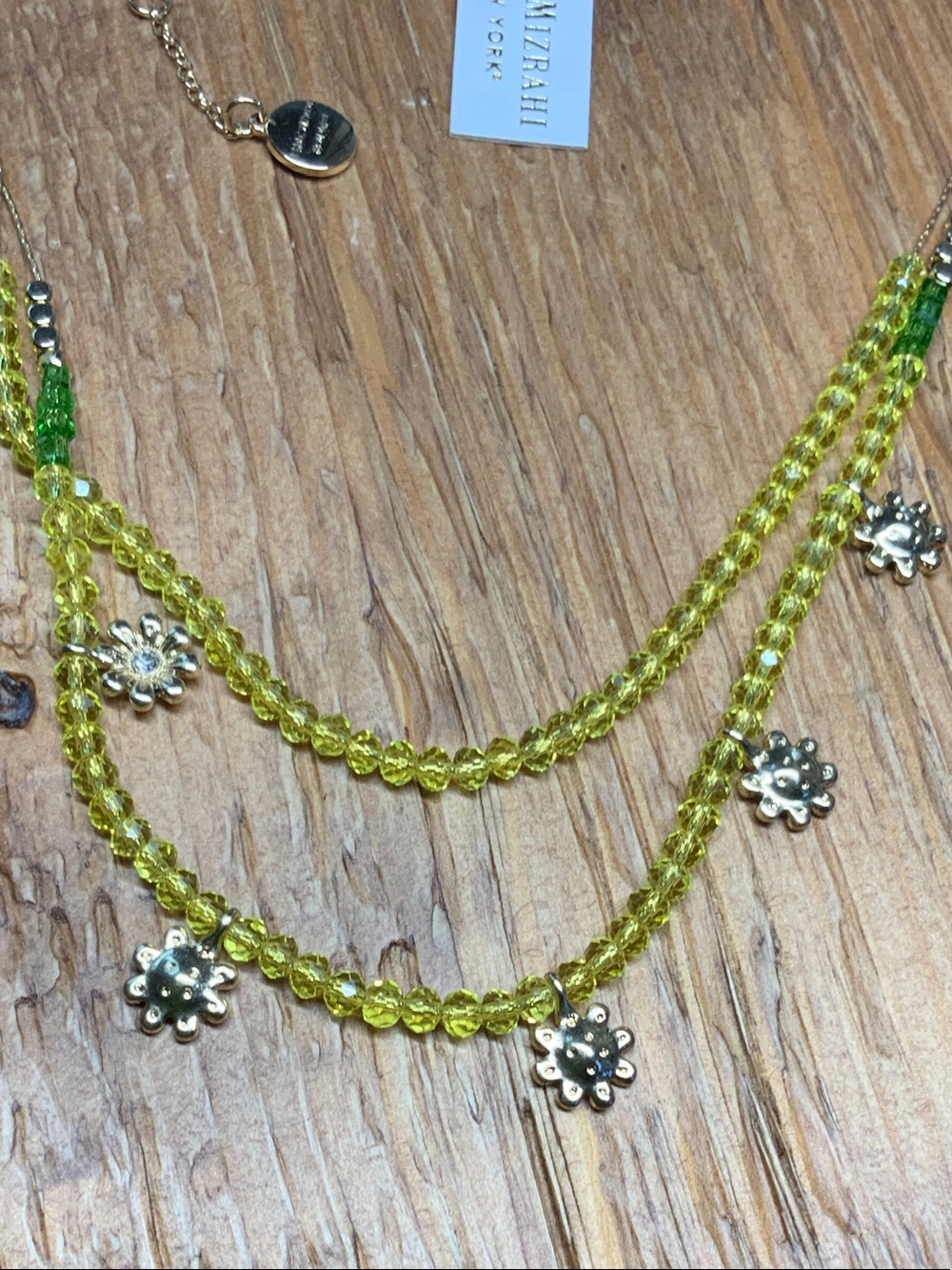 Isaac Mizrahi Yellow Beaded Layered Necklace with Silver Flower Charms